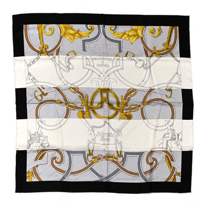 Hermes Silk L Instruction Du Roy Scarf 90 Black Gris Or 1 of 5