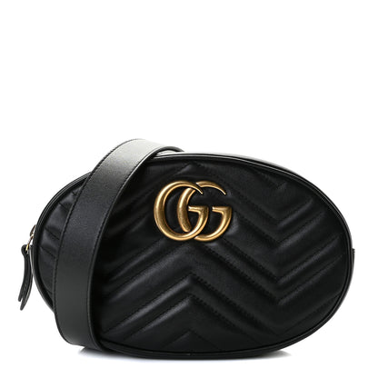 Gucci Calfskin Matelasse GG Marmont Belt Bag 65 26 Black 1 of 9