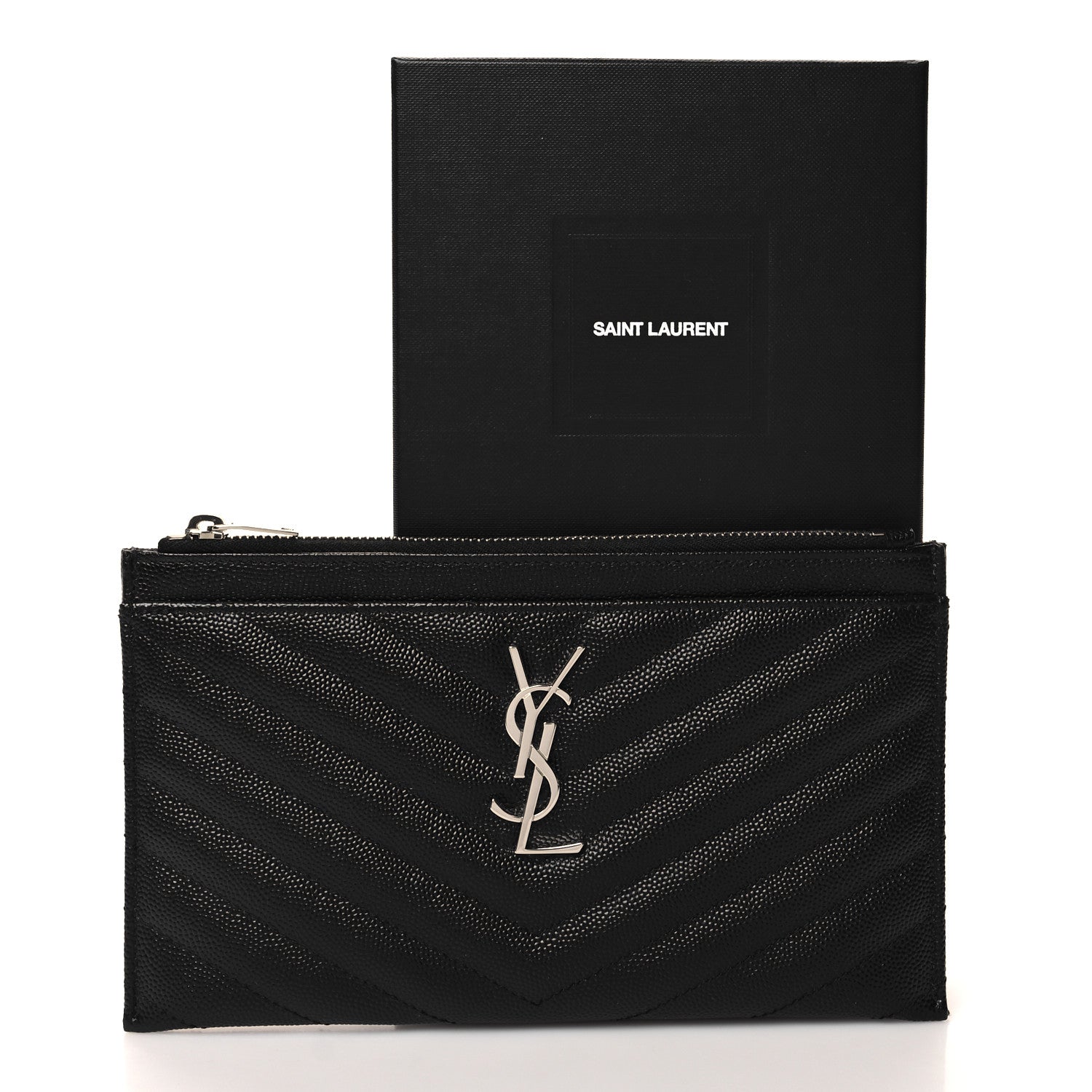 Saint Laurent Grain De Poudre Chevron Monogram Bill Pouch Black 8 of 8