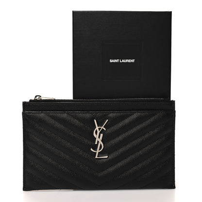 Saint Laurent Grain De Poudre Chevron Monogram Bill Pouch Black 8 of 8