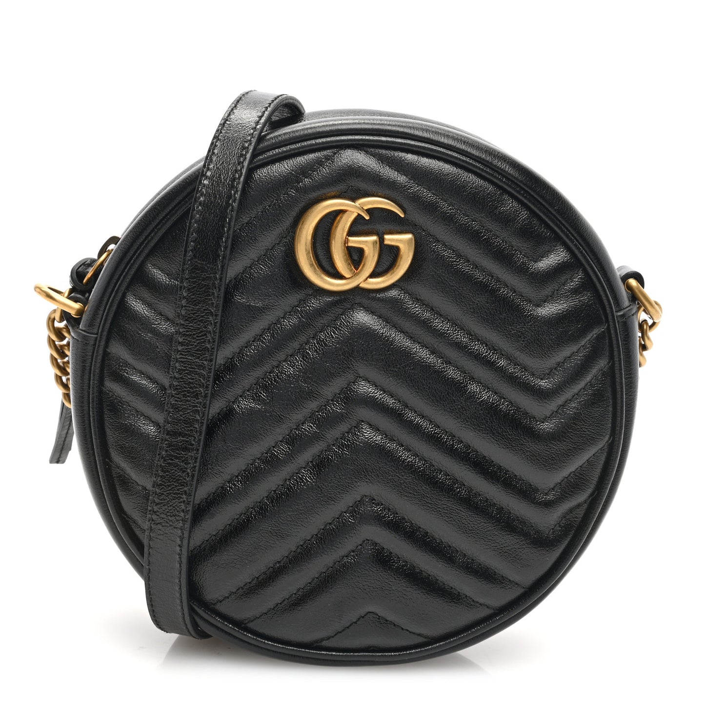 Azalea Calfskin Matelasse Heart Mini GG Marmont Round Shoulder Bag Black