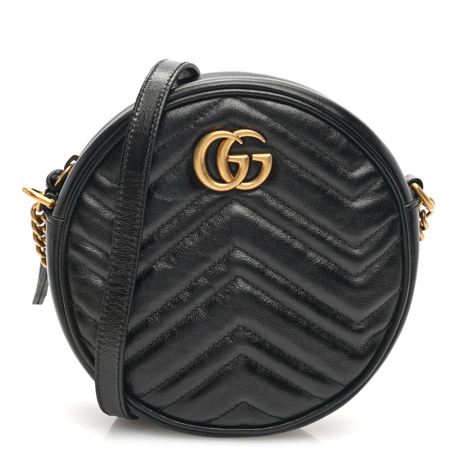 Gucci Azalea Calfskin Matelasse Heart Mini GG Marmont Round Shoulder Bag Black 1 of 9