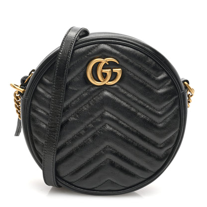 Gucci Azalea Calfskin Matelasse Heart Mini GG Marmont Round Shoulder Bag Black 1 of 9