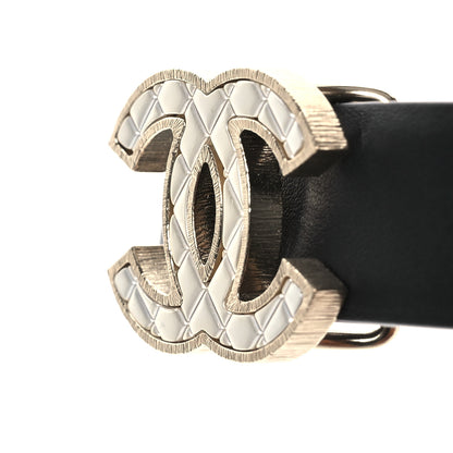 Chanel Calfskin Quilted CC Belt 75 30 Black White 8 of 11