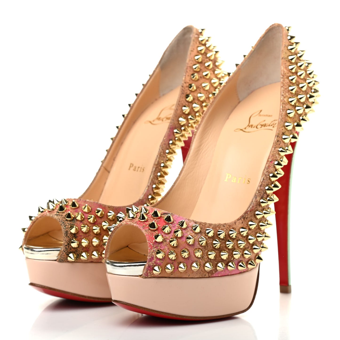 Patent Bloom Print Lady Peep Spikes 150 Pumps 37.5 Multicolor