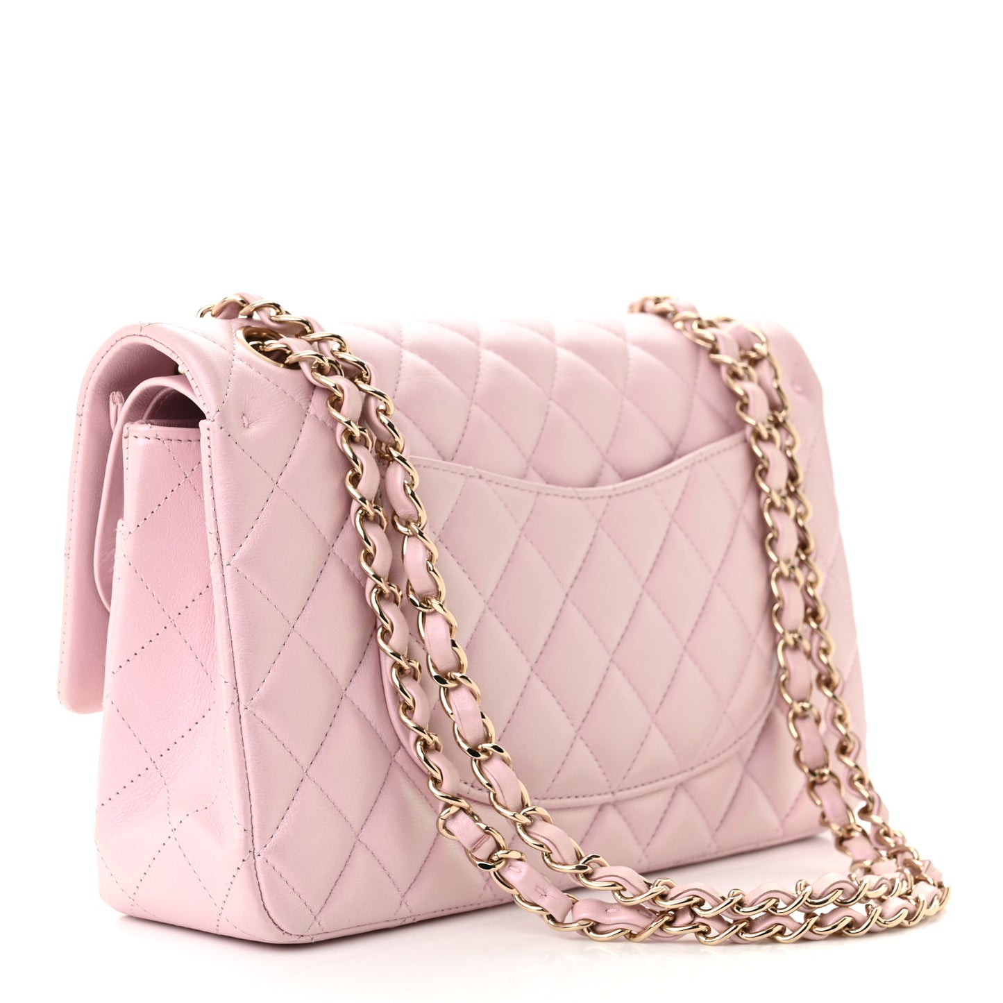 Lambskin Quilted Medium Double Flap Light Pink