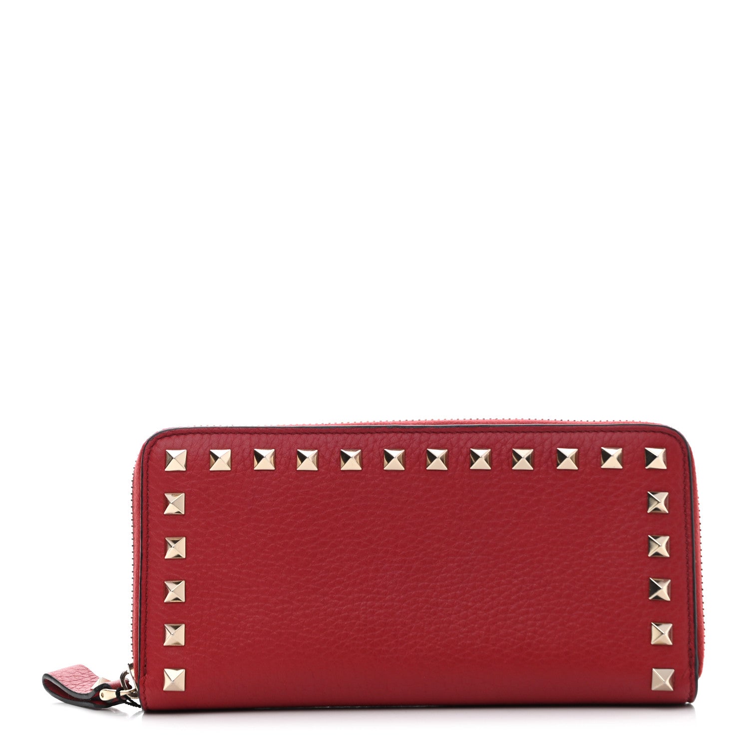 Valentino Garavani Pebbled Calfskin Rockstud Zip Around Wallet Rosso Valentino 1 of 9