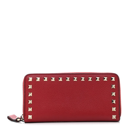 Valentino Garavani Pebbled Calfskin Rockstud Zip Around Wallet Rosso Valentino 1 of 9