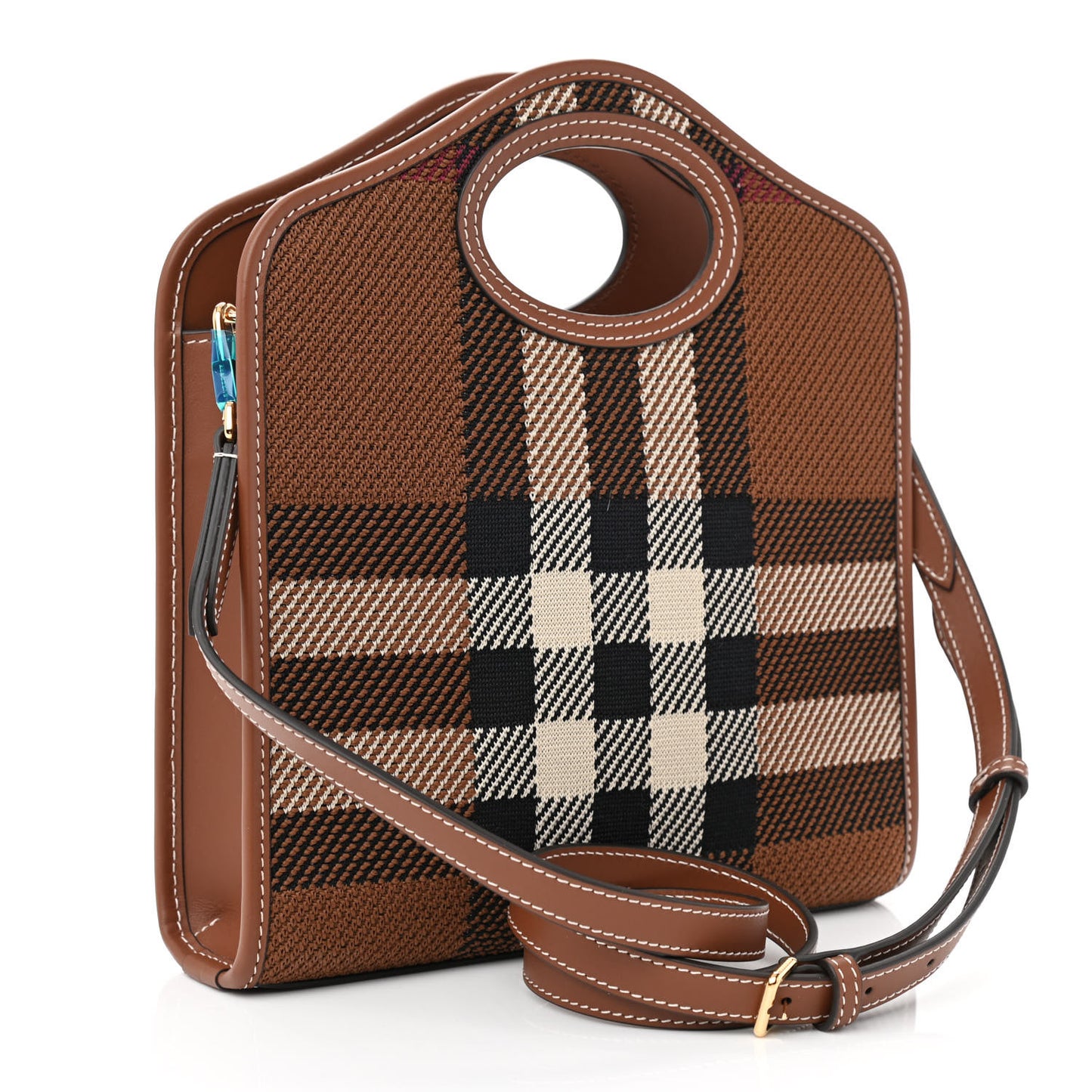 Canvas Calfskin Check Mini Pocket Bag Dark Birch Brown