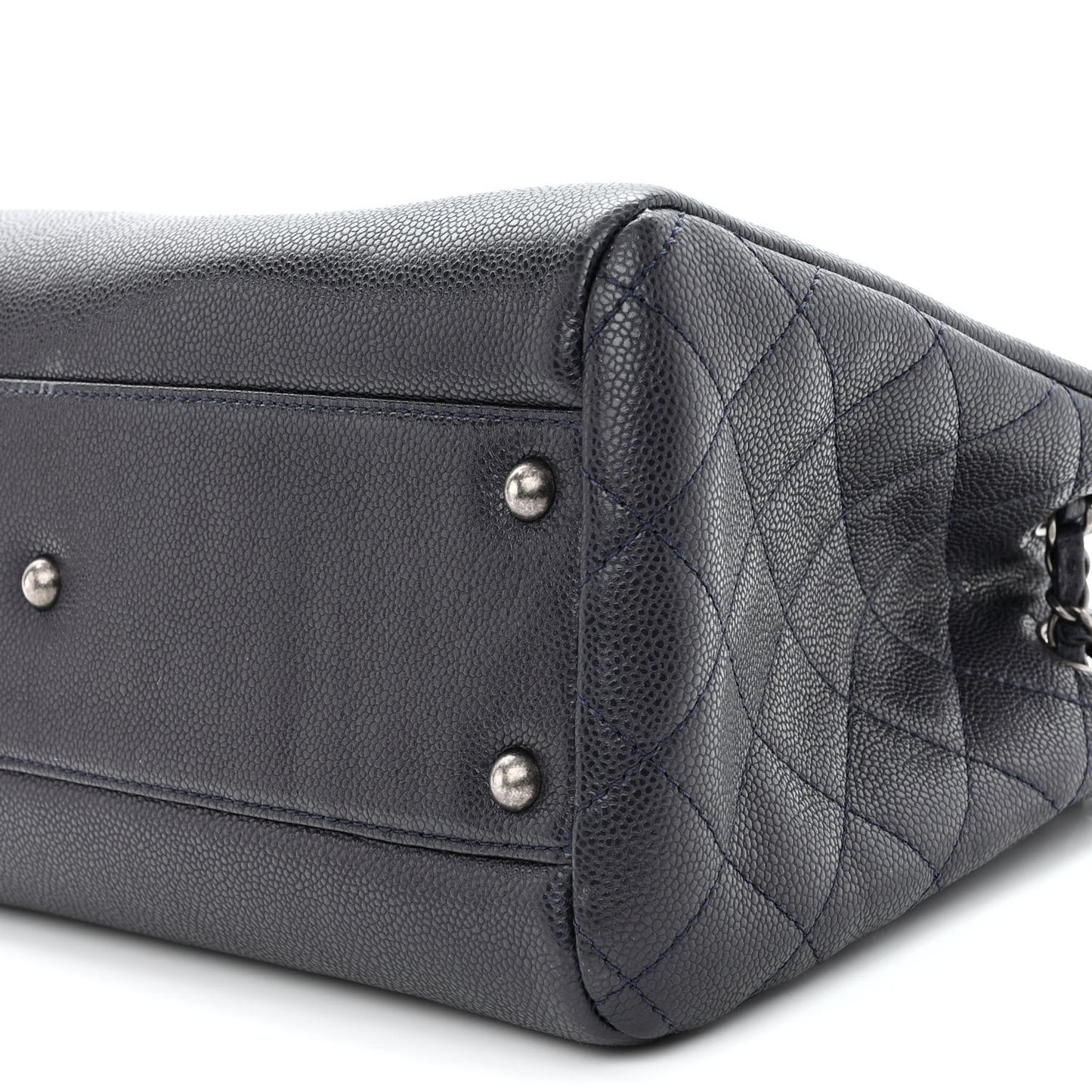 Metallic Grained Calfskin Woven Chain Medium Shopping Tote Dark Navy