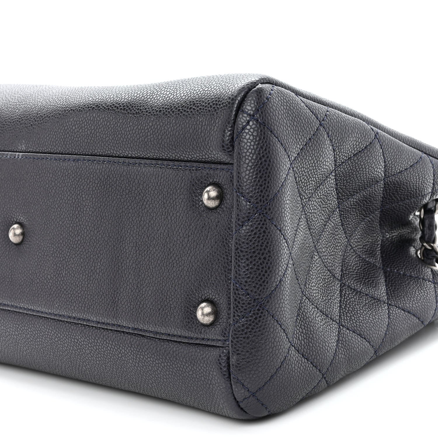 Chanel Metallic Grained Calfskin Woven Chain Medium Shopping Tote Dark Navy 9 of 10