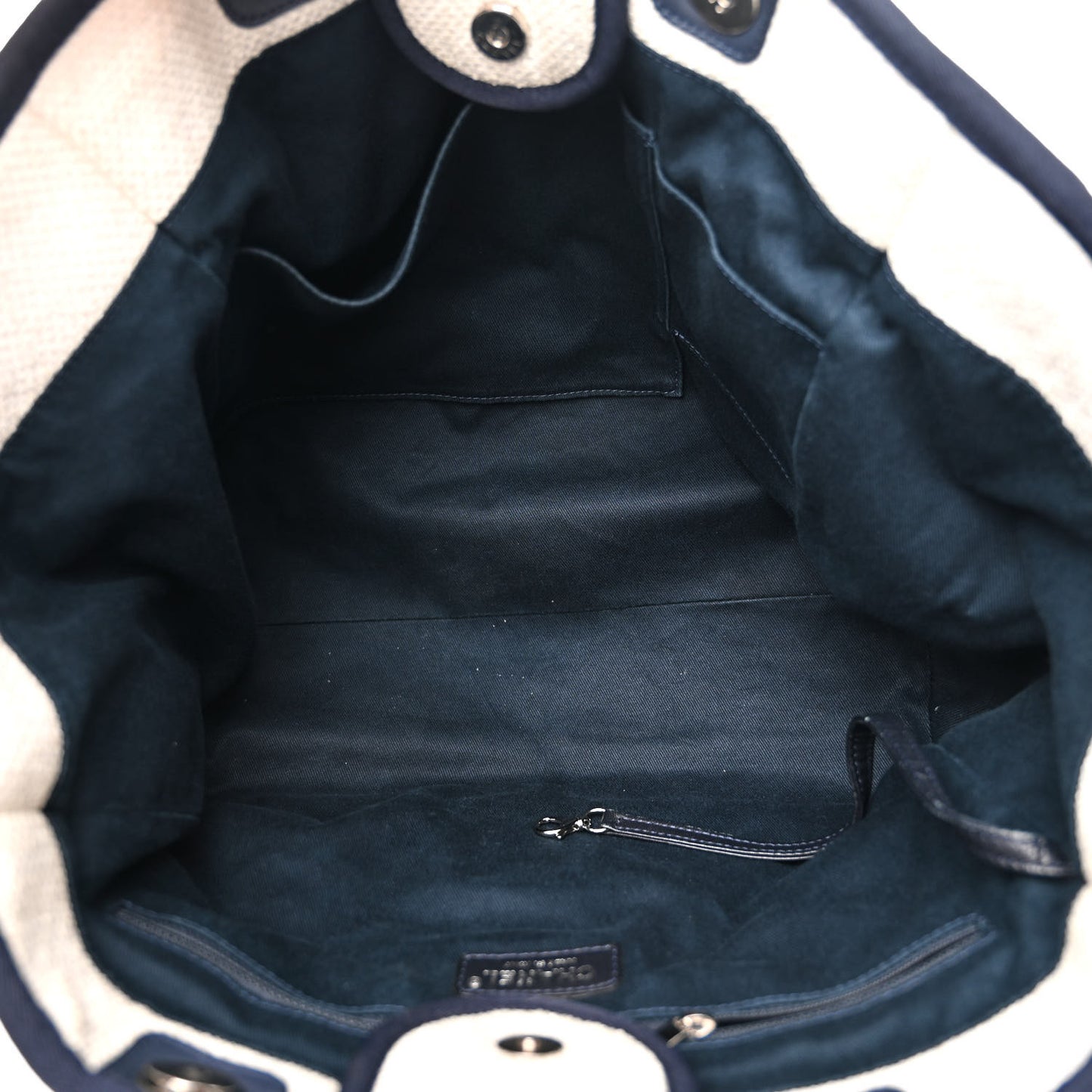 Woven Straw Raffia Medium Deauville Tote White Navy