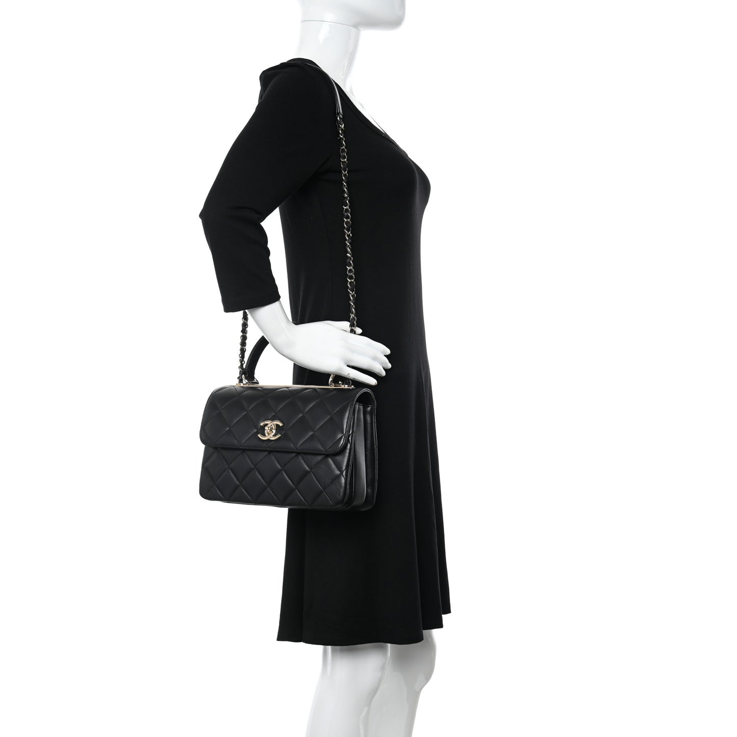 Lambskin Quilted Small Trendy CC Dual Handle Flap Bag Black