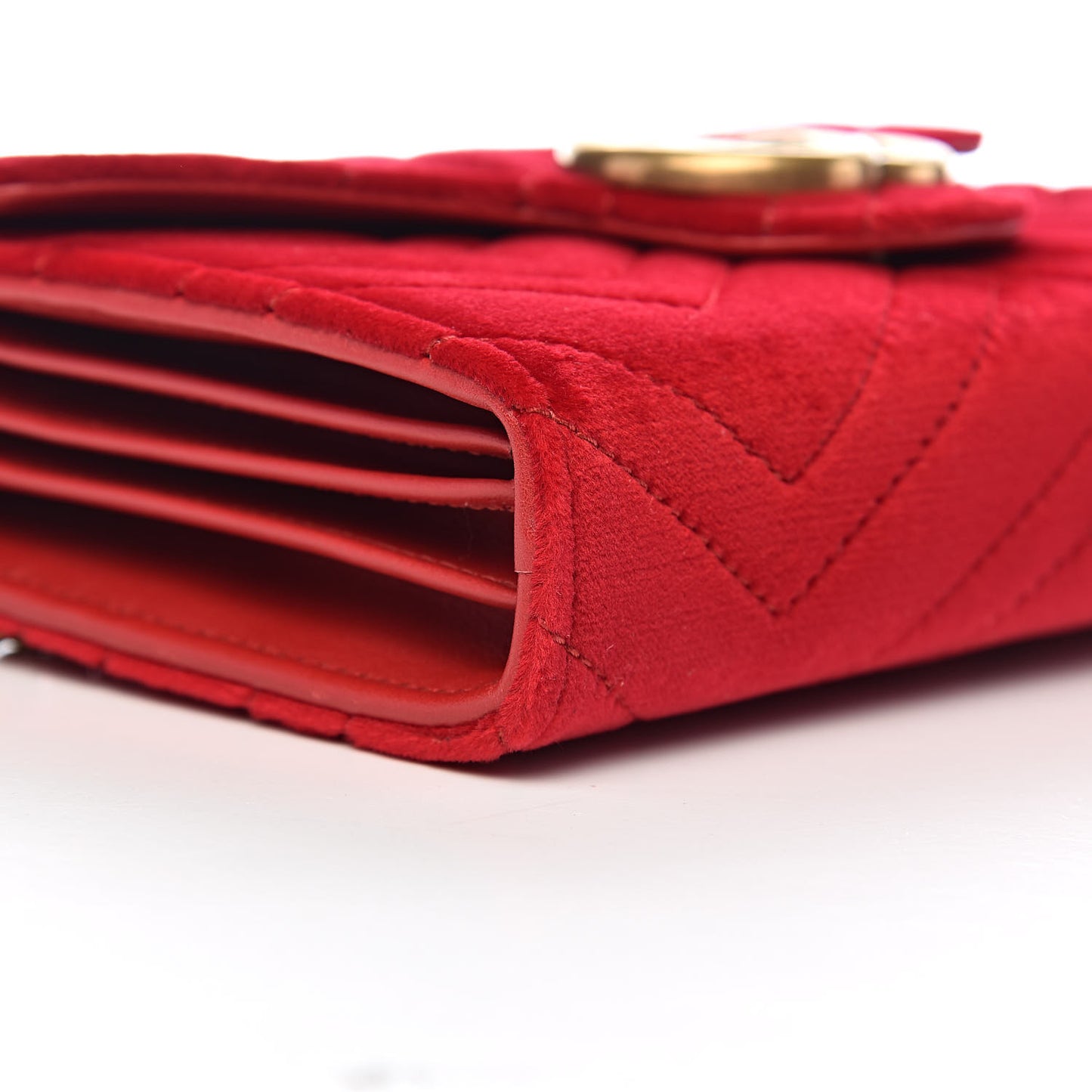 Velvet Matelasse GG Marmont Chain Wallet Hibiscus Red