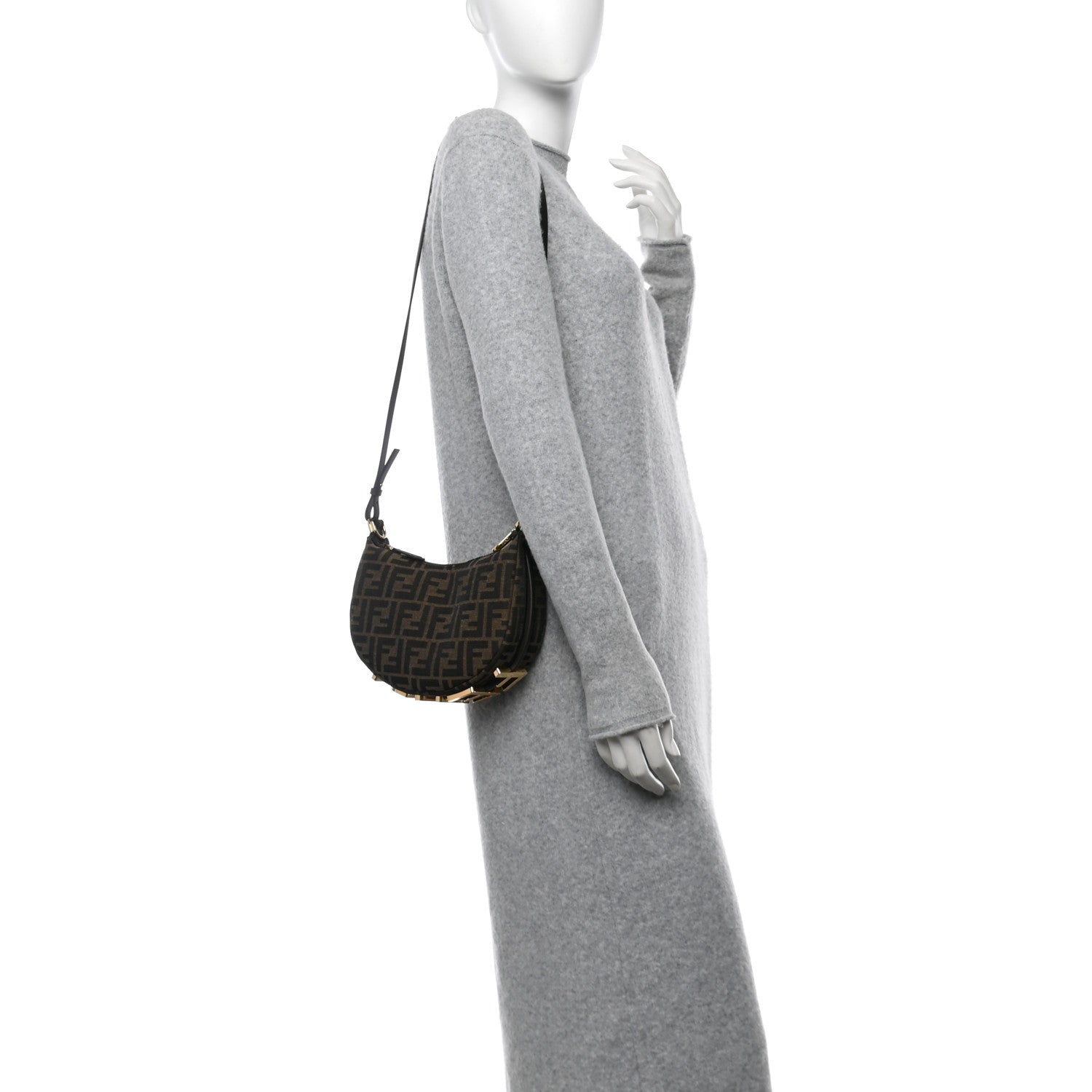Fendi Fabric Jacquard Vitello Grace FF 1974 Mini Fendigraphy Hobo Bag Tobacco Moro Ebano 2 of 10