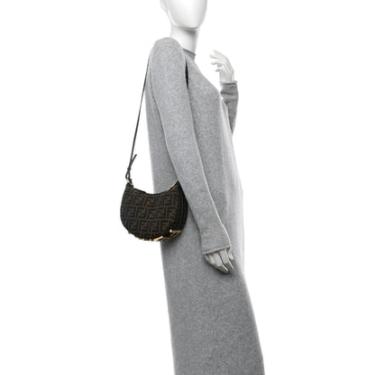 Fendi Fabric Jacquard Vitello Grace FF 1974 Mini Fendigraphy Hobo Bag Tobacco Moro Ebano 2 of 10