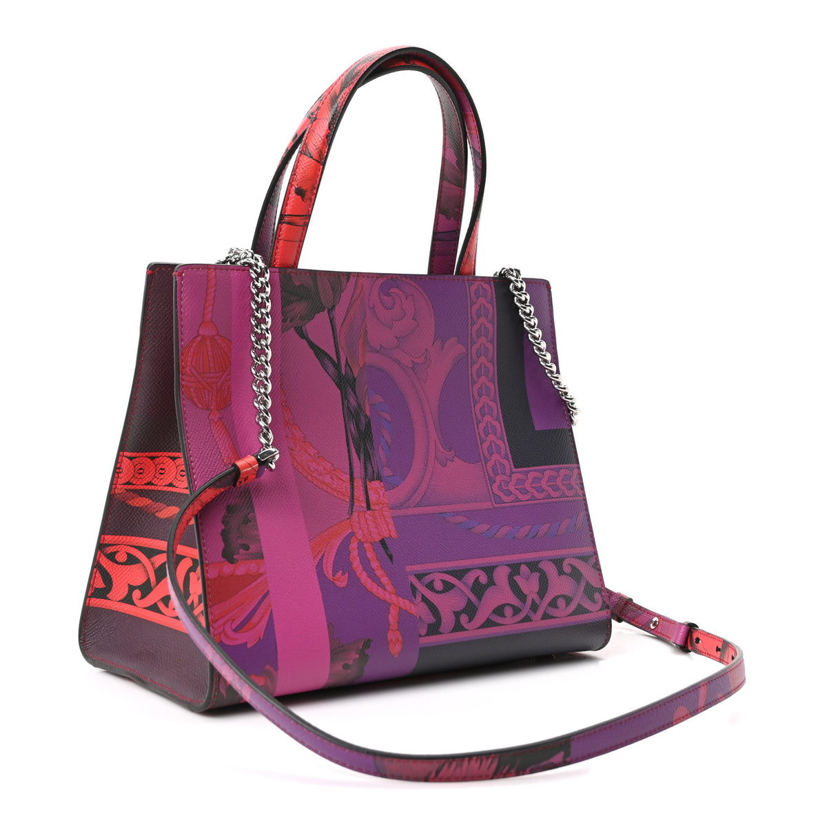 Printed Calfskin Vara Bow Top Handle Tote Multicolor