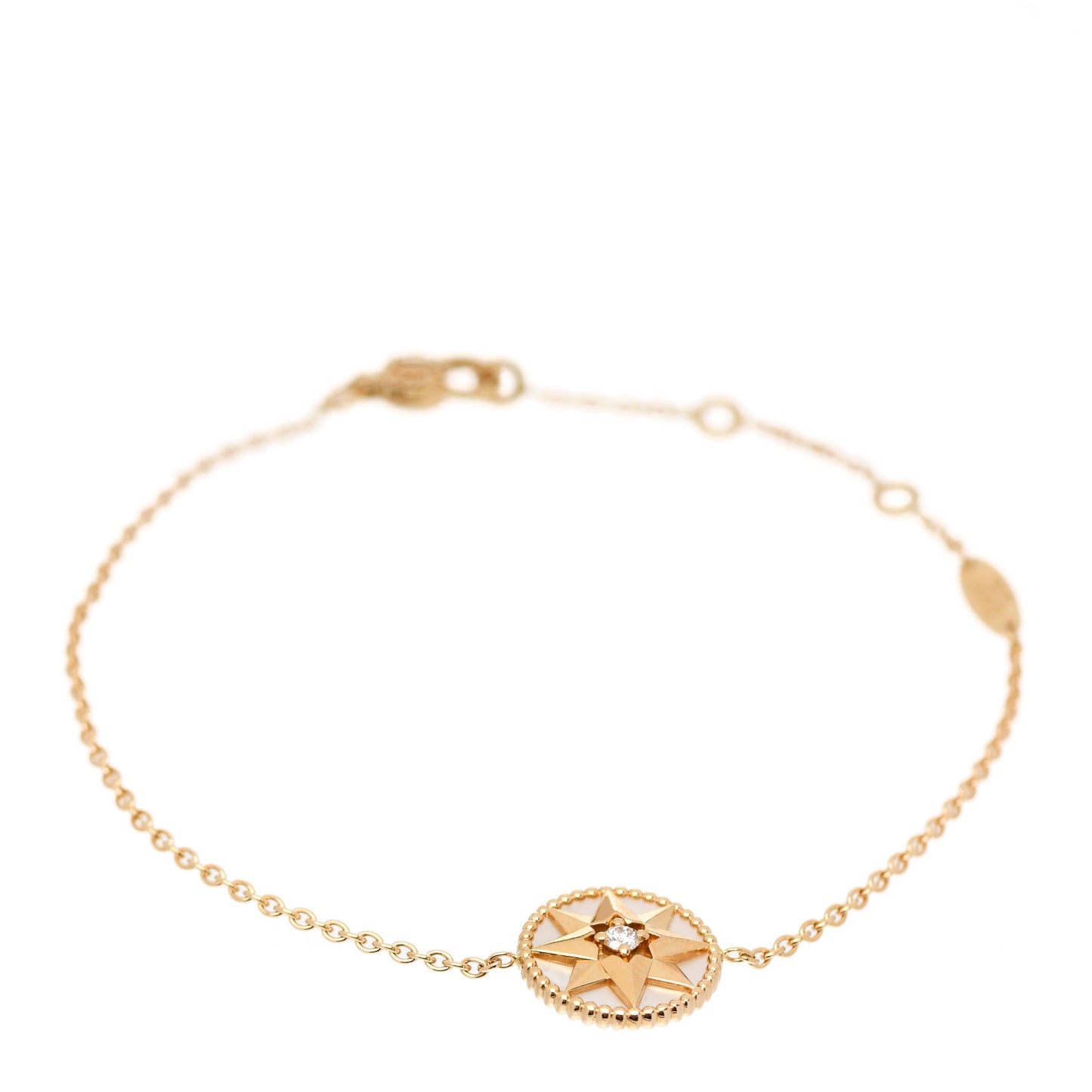 18K Yellow Gold Diamond Mother of Pearl Rose Des Vents Bracelet