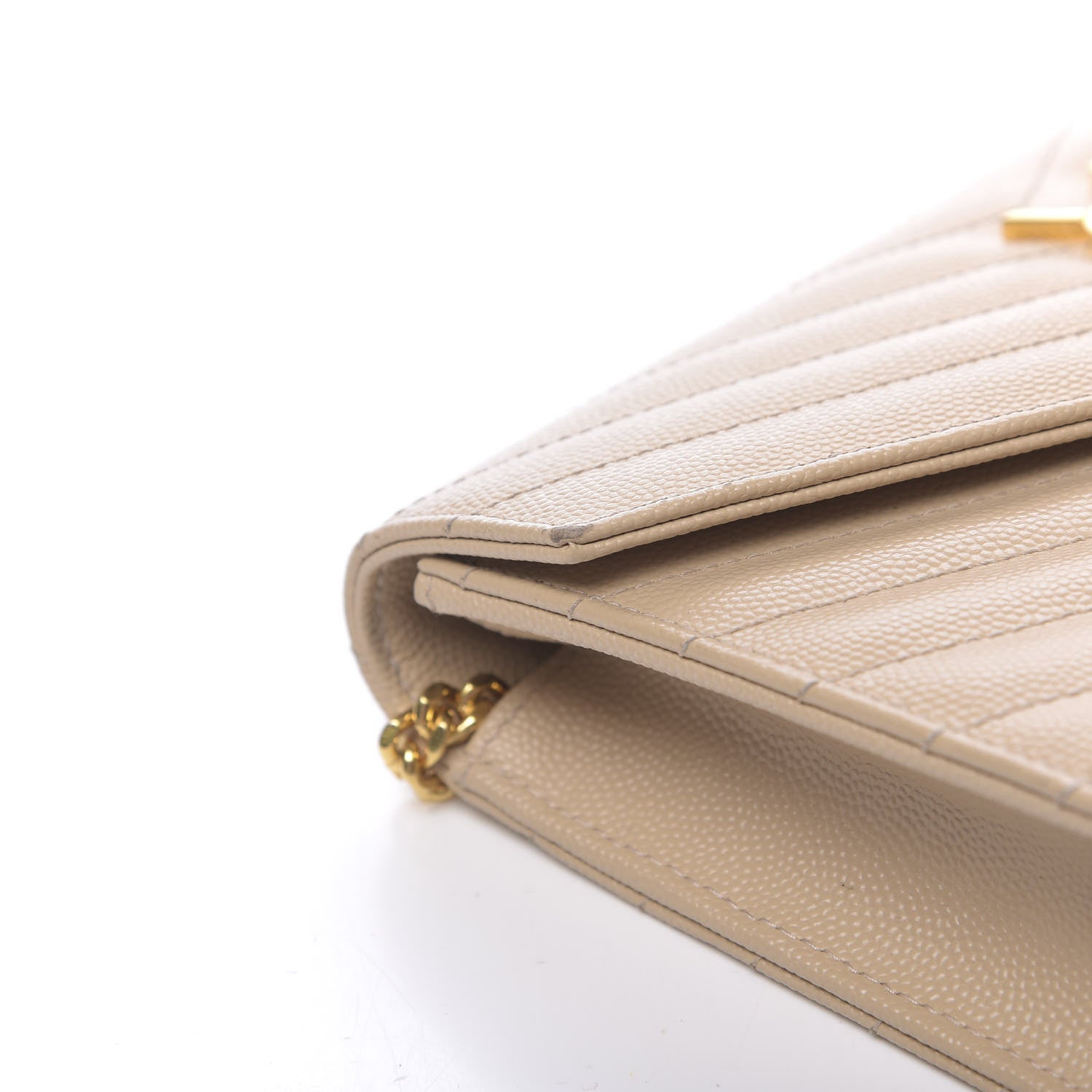 Saint Laurent Grain De Poudre Matelasse Chevron Monogram Envelope Chain Wallet Nude Powder 10 of 14