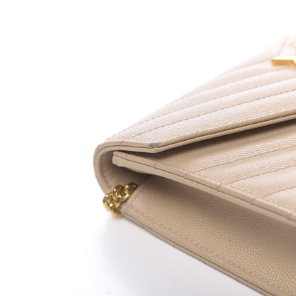Saint Laurent Grain De Poudre Matelasse Chevron Monogram Envelope Chain Wallet Nude Powder 10 of 14