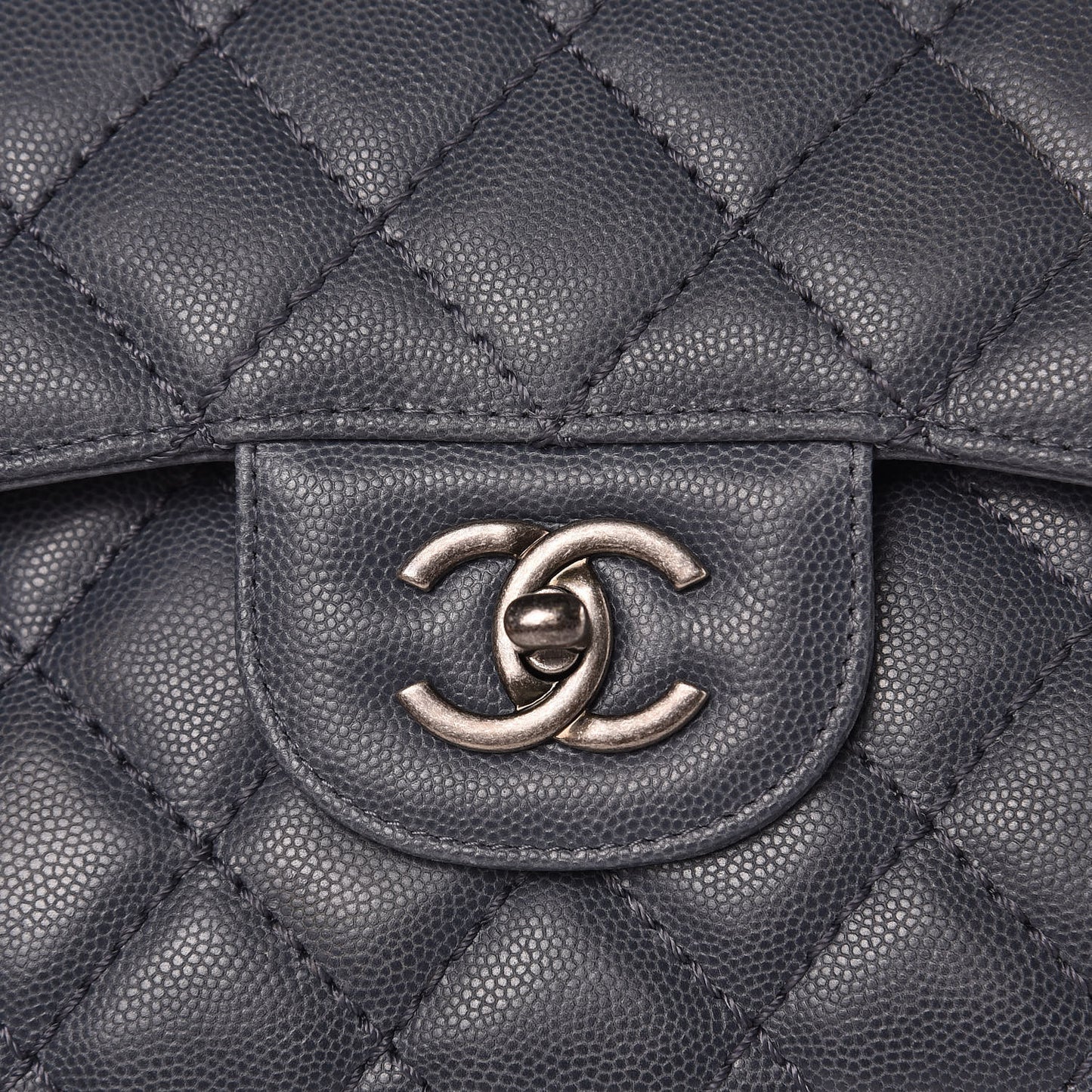 Caviar Quilted Jumbo Double Flap Dark Grey