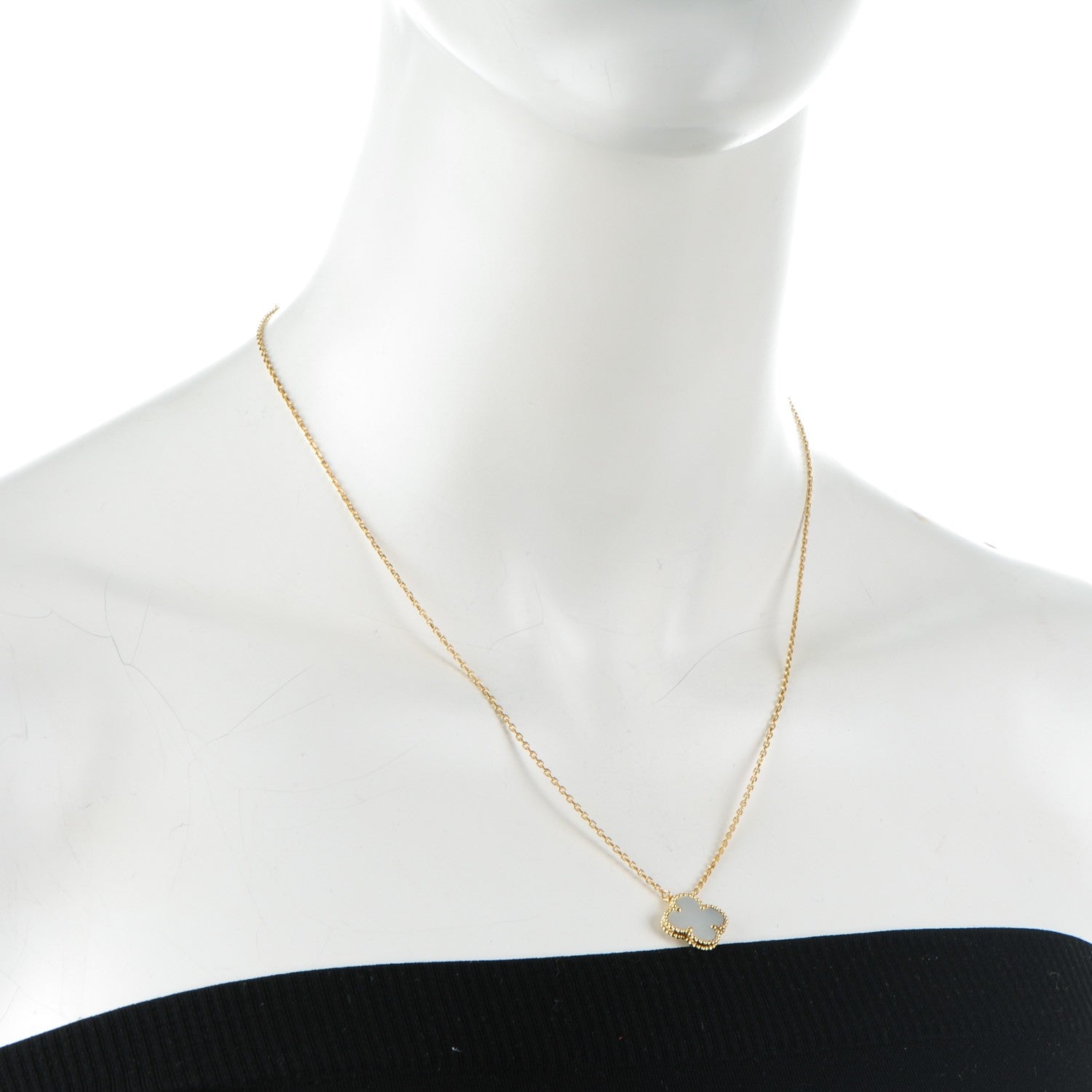 Van Cleef & Arpels 18K Yellow Gold Mother of Pearl Vintage Alhambra Pendant Necklace 2 of 4