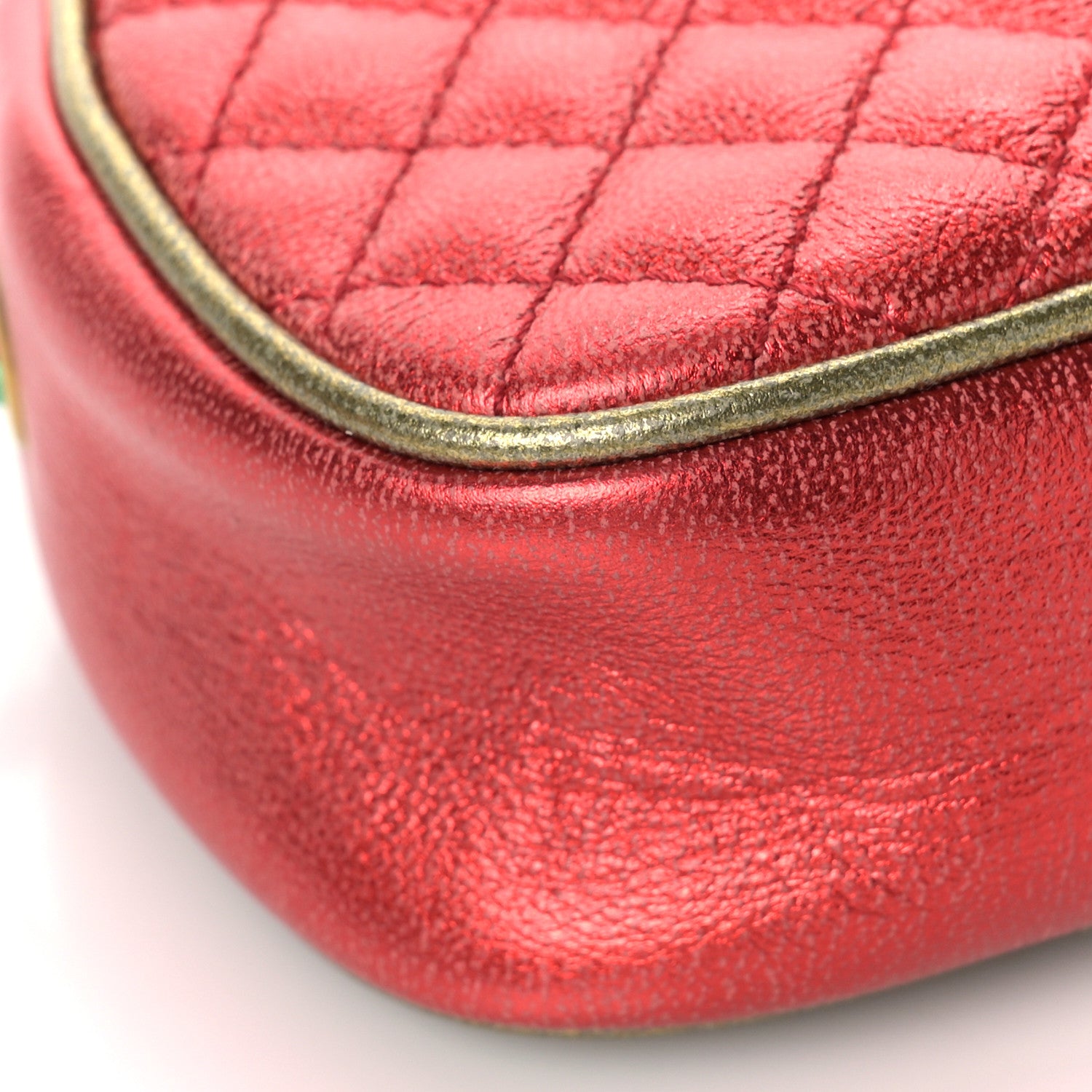 Gucci Laminated Nappa Trapuntata Mini Zumi Dome Shoulder Bag Rosso Jasmine Green Rame 7 of 8