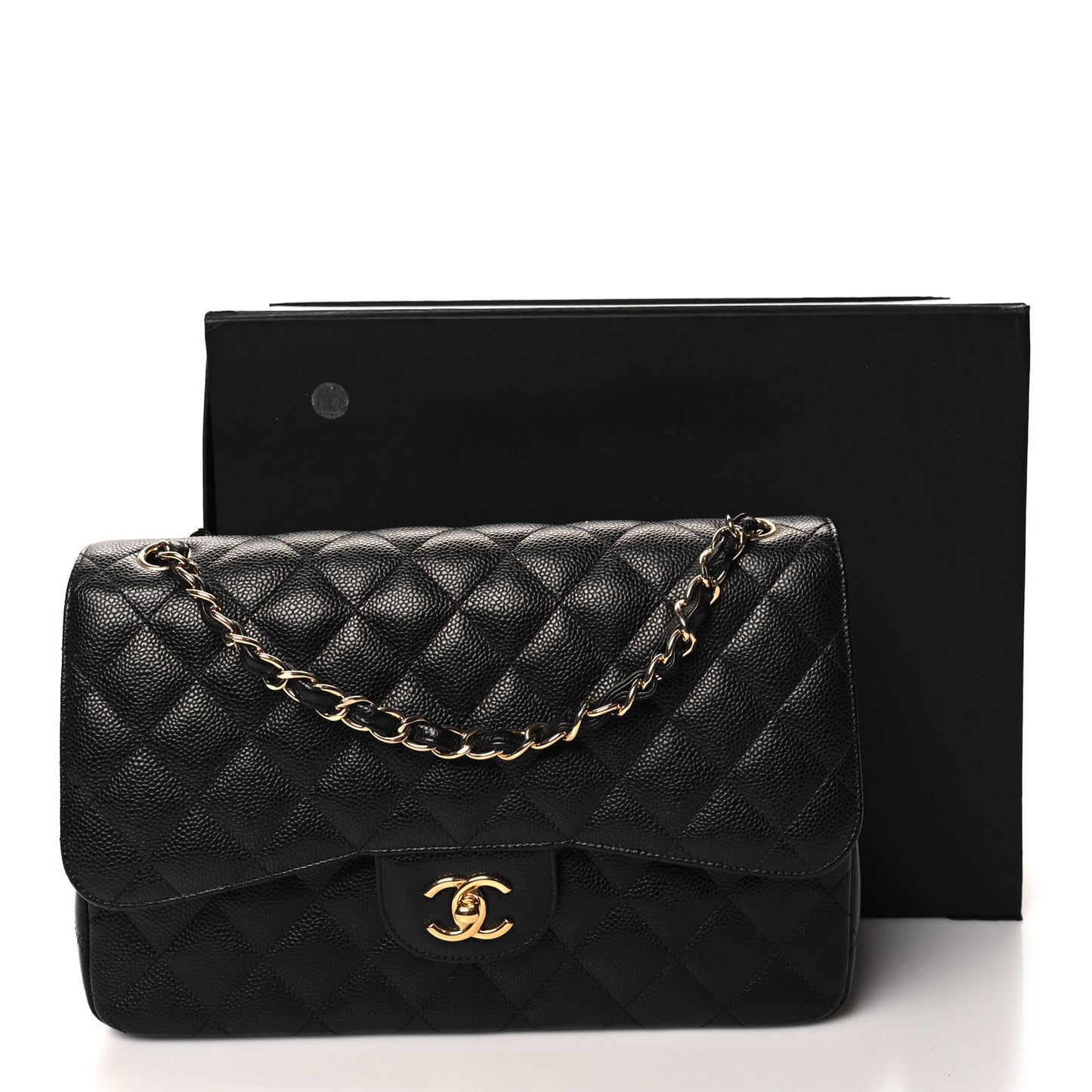 Caviar Quilted Jumbo Double Flap Black