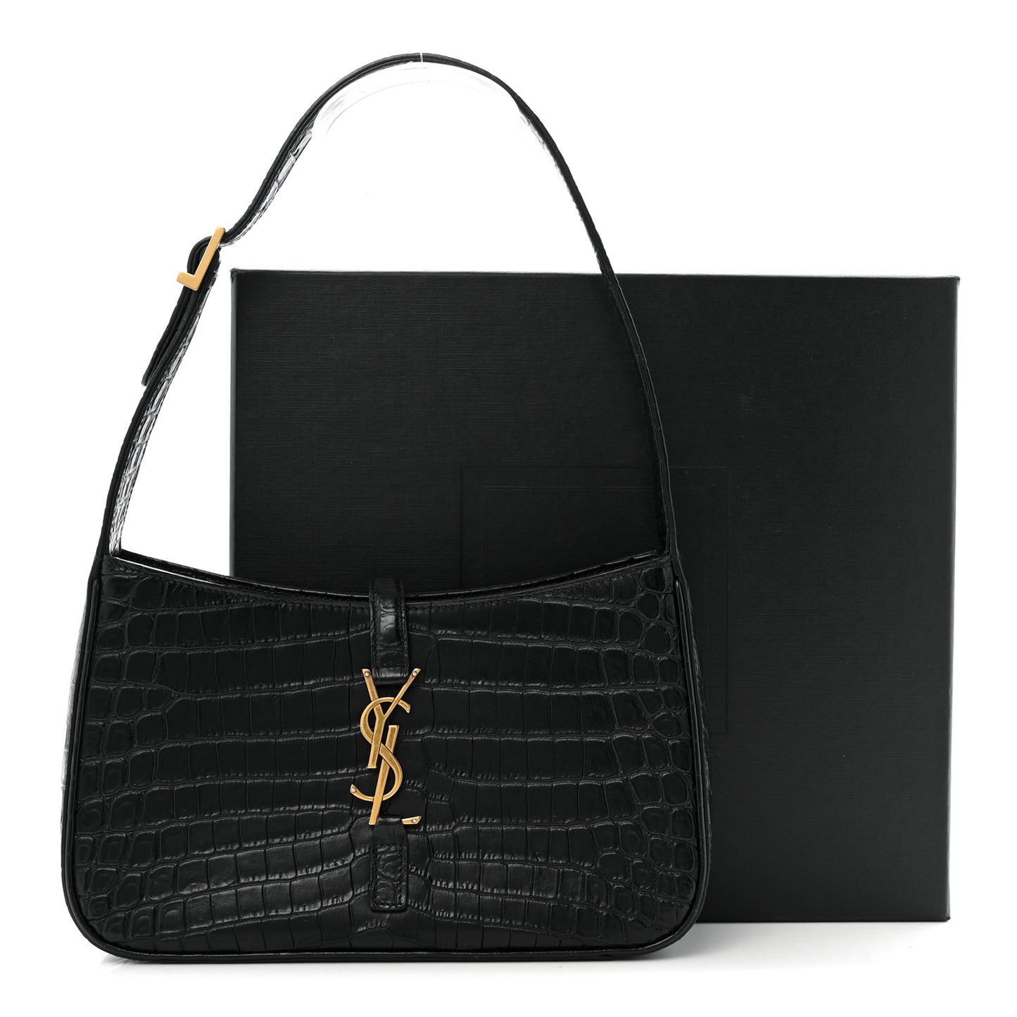 Calfskin Crocodile Embossed Le 5 A 7 Hobo Black