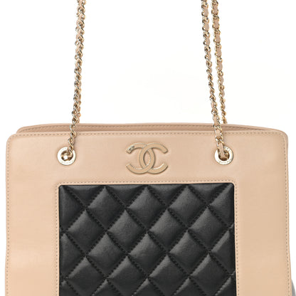Chanel Sheepskin Quilted Mademoiselle Vintage Shopping Tote Beige Black 8 of 13