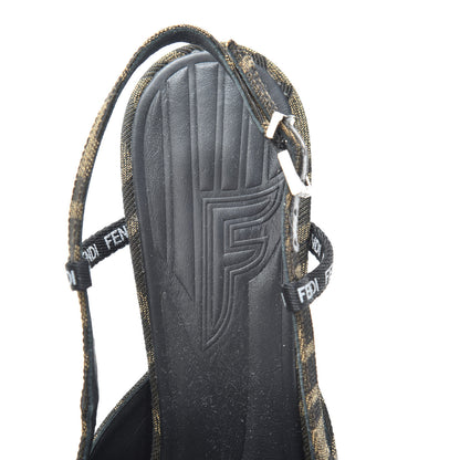 Fendi Jacquard FFreedom Decollete Slingback Square Toe Pumps 38 Tobacco 5 of 7