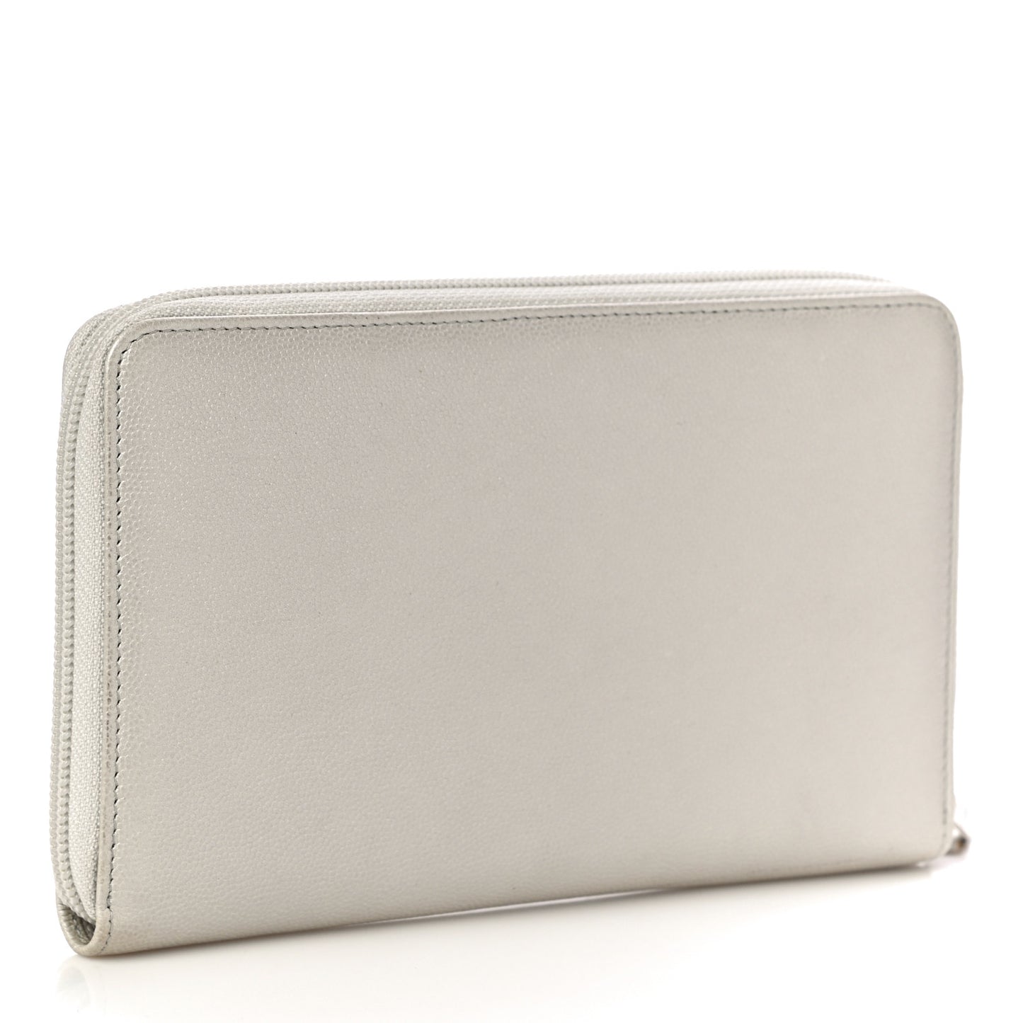 Metallic Caviar Large Sevruga Zip Around Organizer Wallet Silver