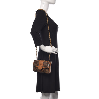 Fendi Glazed Fabric Vitello Century FF 1974 Stamp Patch Mini Double F Crossbody Bag Mogano Panna Caramello 2 of 10