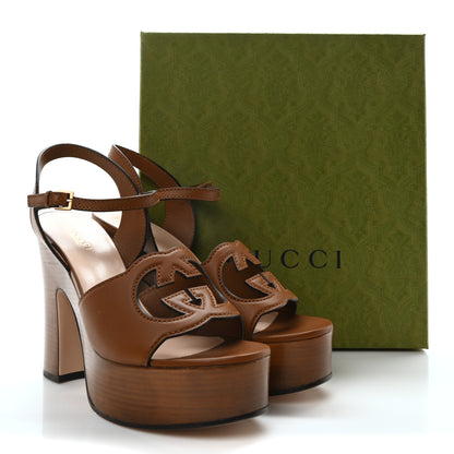Gucci Cosmos Softy Calfskin Wooden Interlocking G Cut-Out 30/120mm Platform Sandals 40.5 Cuir 9 of 9
