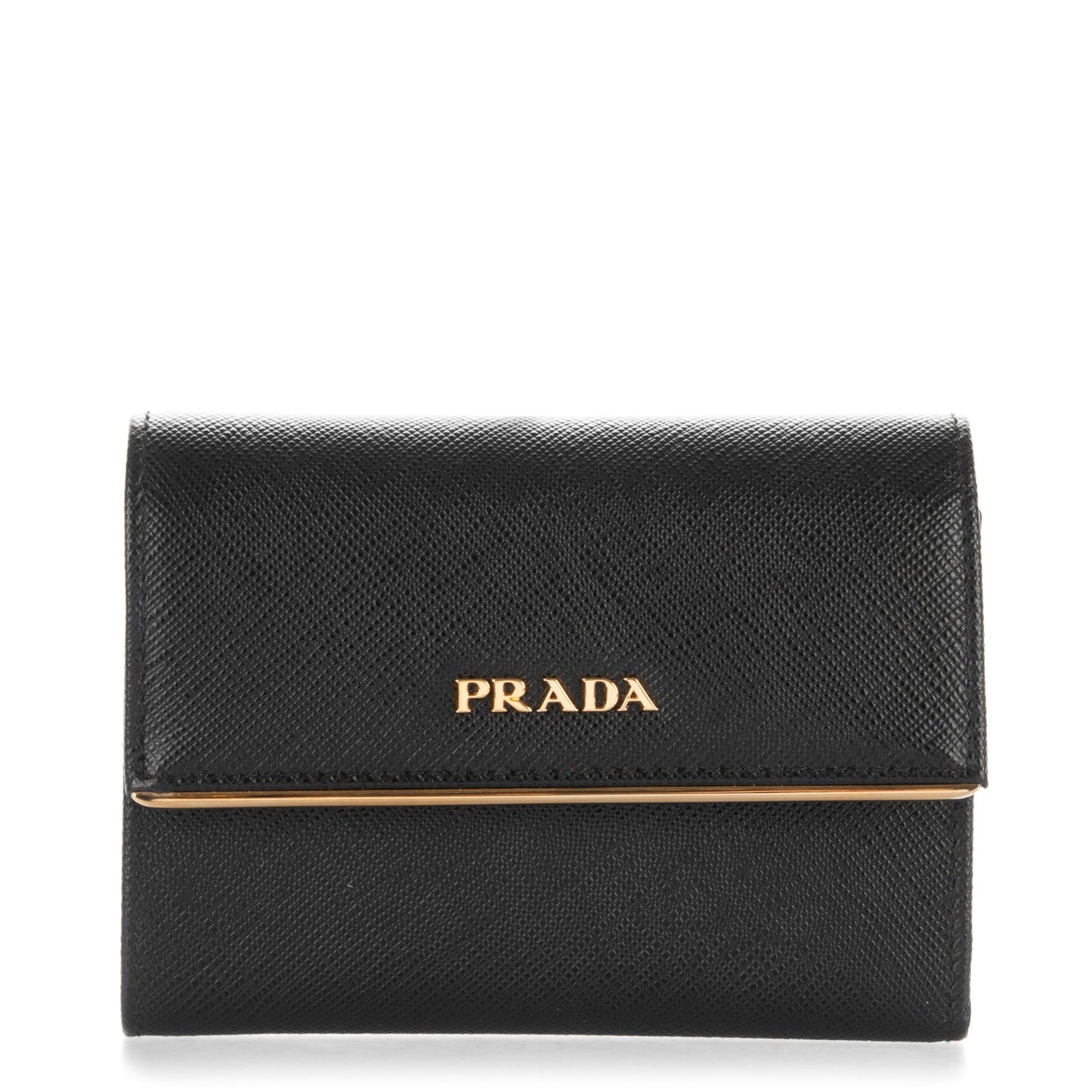 Saffiano Compact Metal Bar Flap Wallet Nero Black