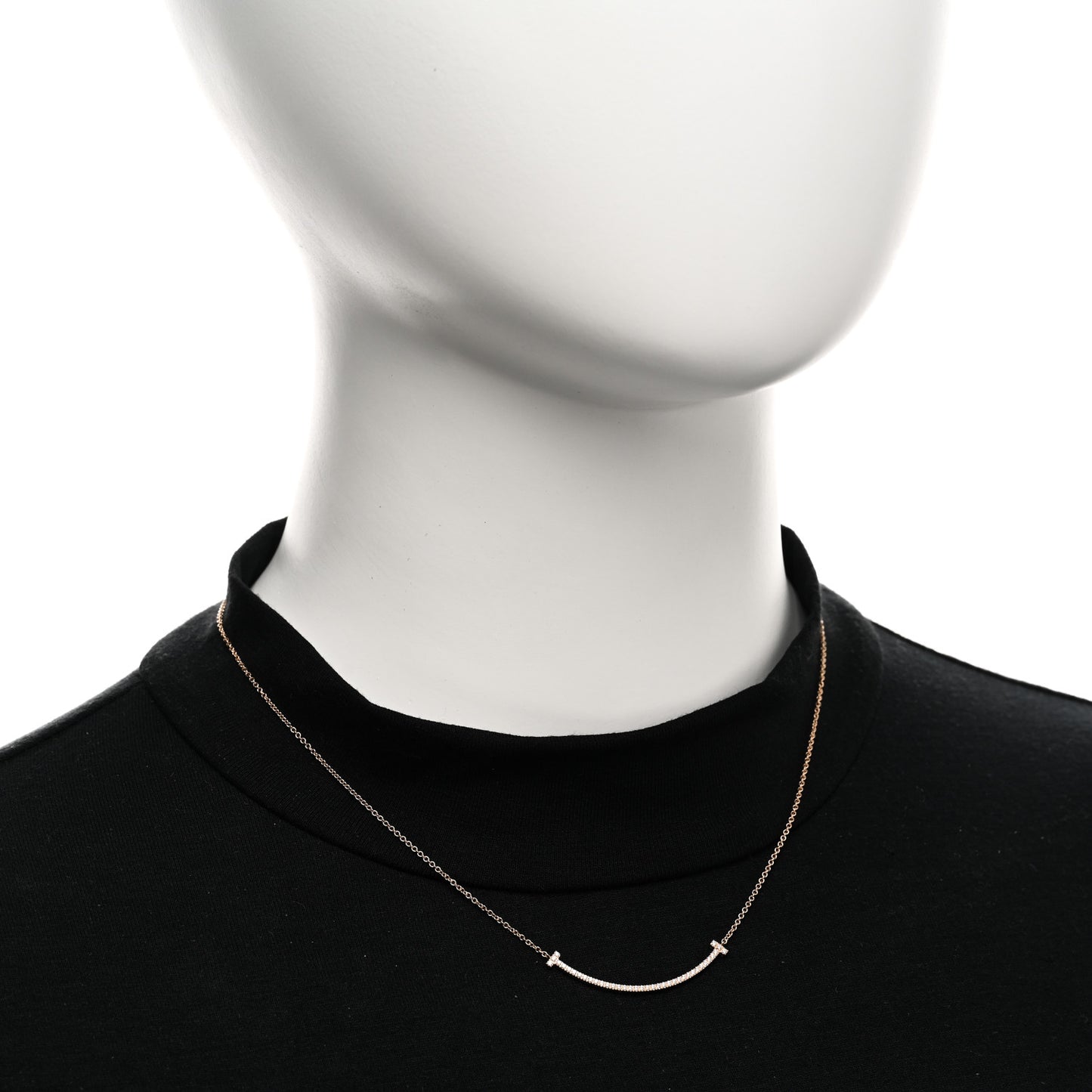 18K Rose Gold Diamond Small T Smile Pendant Necklace