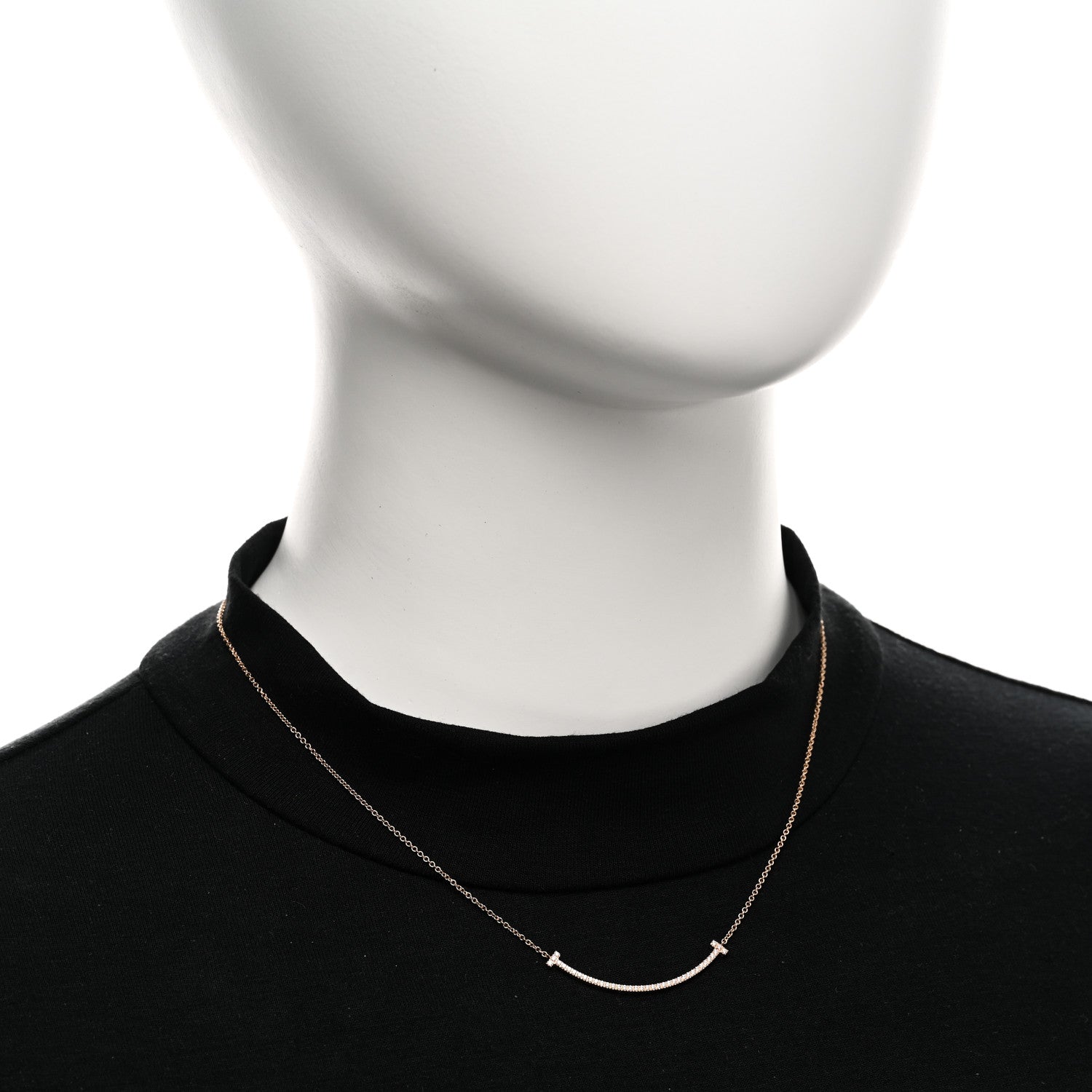 Tiffany 18K Rose Gold Diamond Small T Smile Pendant Necklace 2 of 5