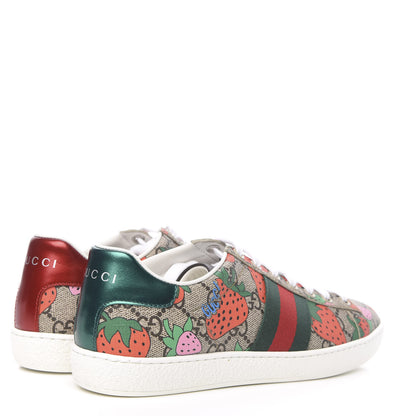Gucci GG Supreme Monogram Strawberry Web Womens Ace Sneakers 35.5 Beige Multicolor Red Green 4 of 10