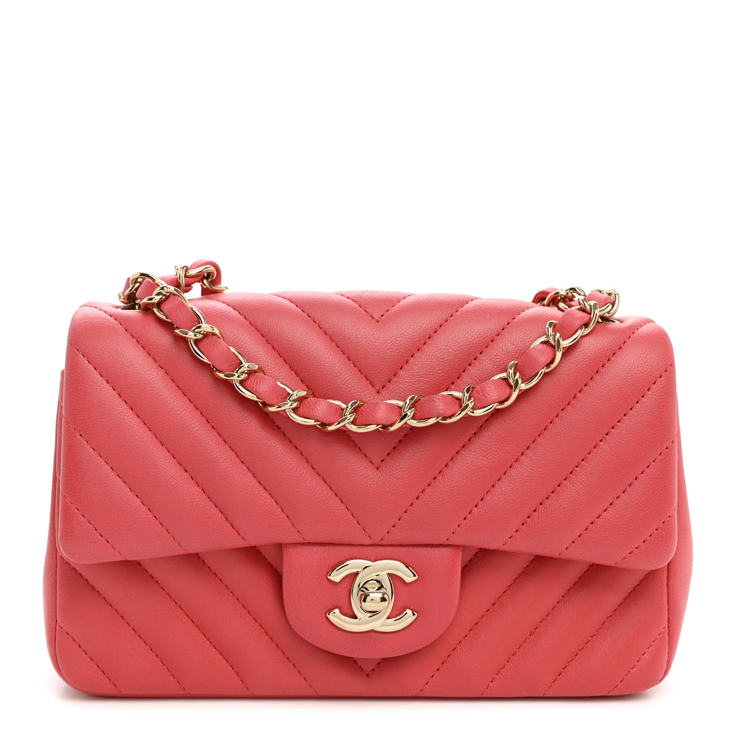 Lambskin Chevron Quilted Mini Rectangular Flap Pink
