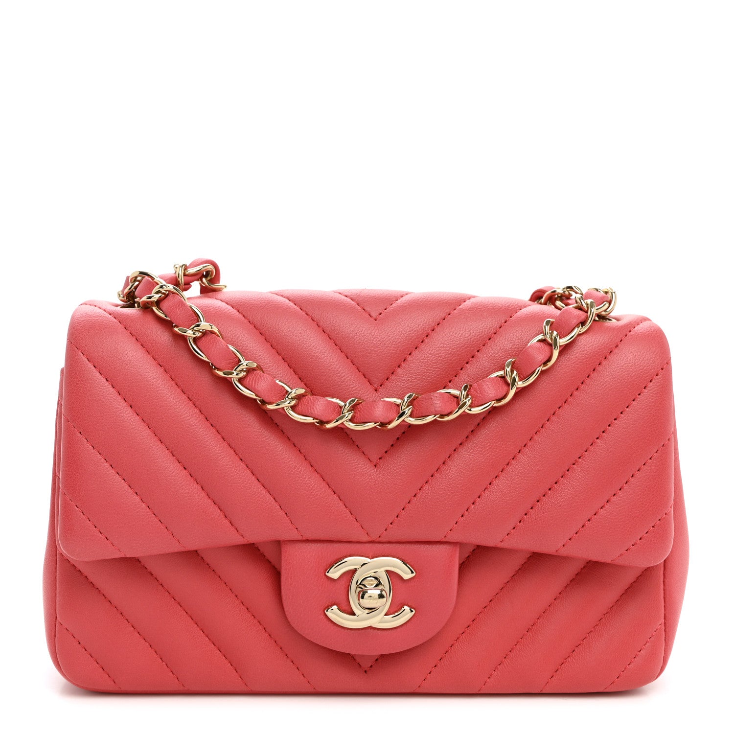 Chanel Lambskin Chevron Quilted Mini Rectangular Flap Pink 1 of 10