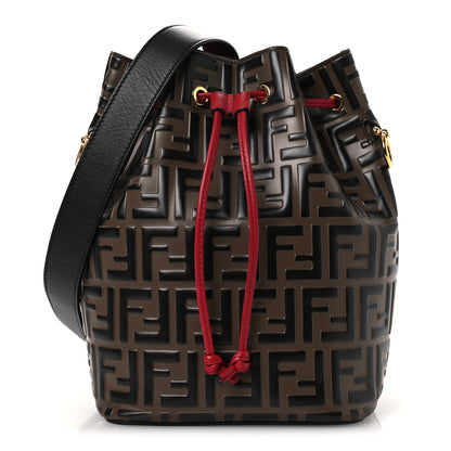 Fendi Vitello Grace F is Fendi Bi-Color FF 1974 Embossed Grande Mon Tresor Bucket Bag Maya Black Fragola 1 of 12