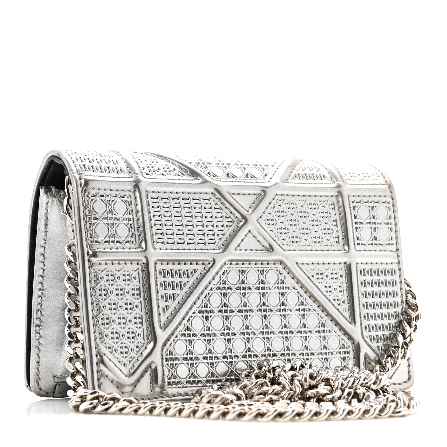 Christian Dior Metallic Patent Micro-Cannage Baby Diorama Flap Bag Silver 3 of 15