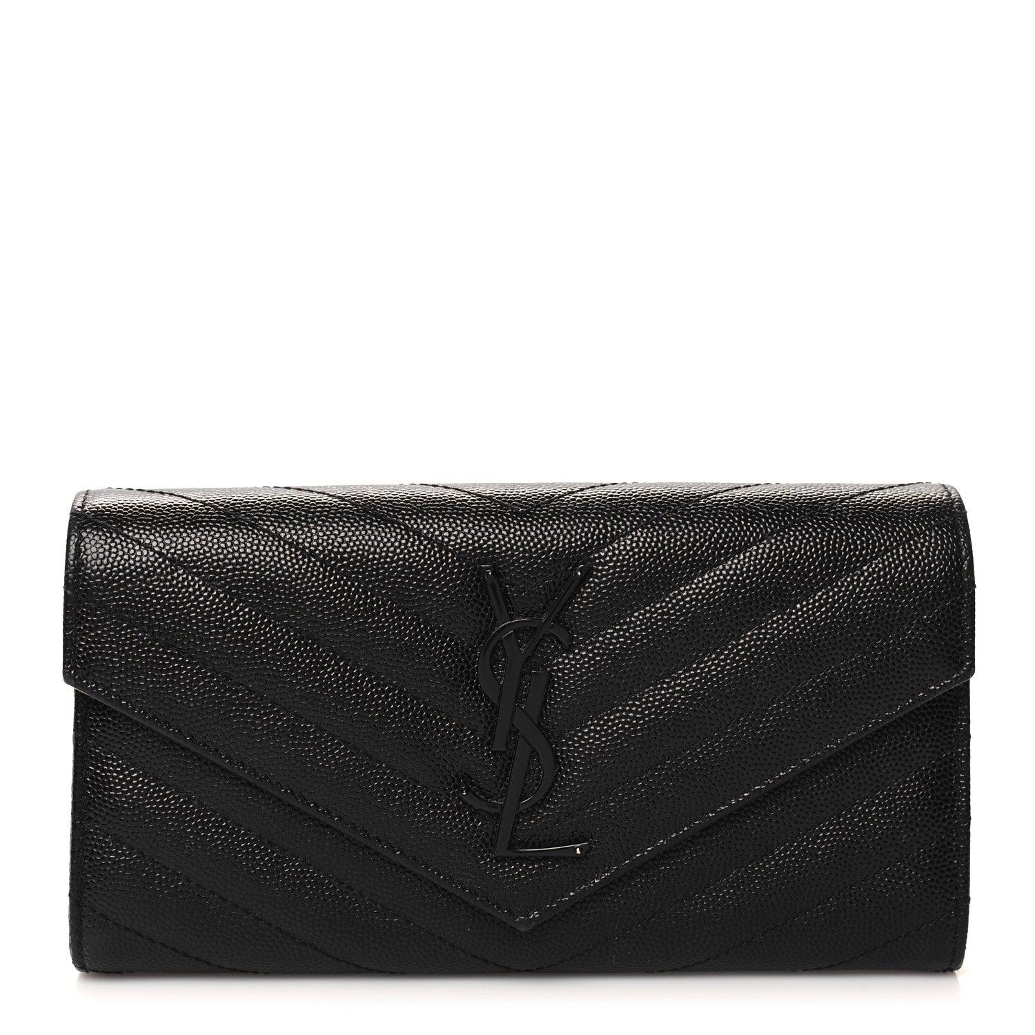 Saint Laurent Grain De Poudre Matelasse Chevron Monogram Flap Wallet Black 1 of 11