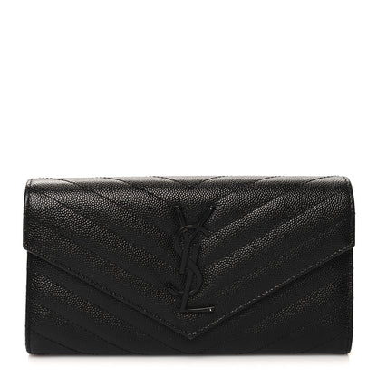 Saint Laurent Grain De Poudre Matelasse Chevron Monogram Flap Wallet Black 1 of 11