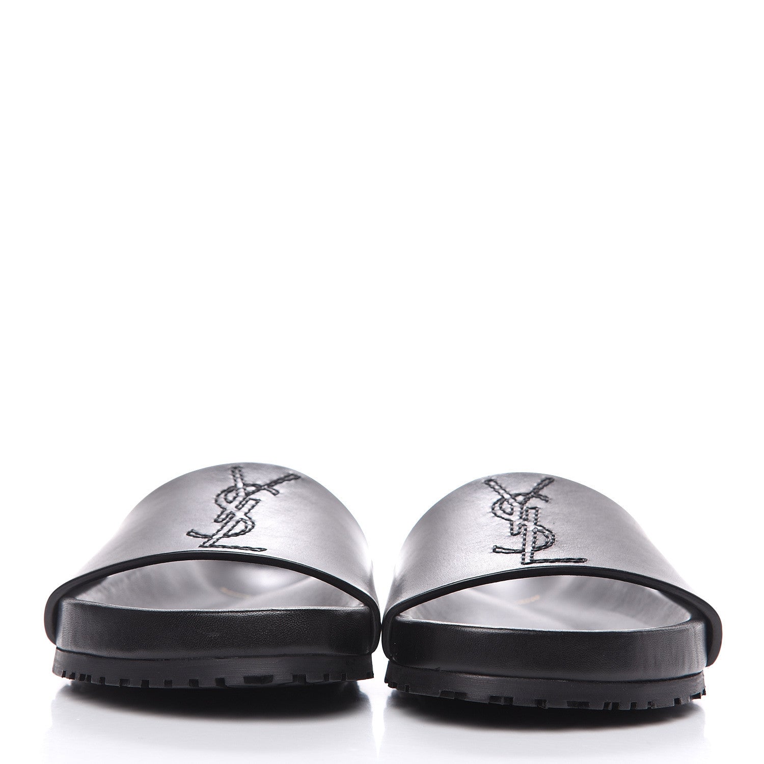 Saint Laurent Calfskin Monogram Jimmy Joan Slide Sandals 37 Black 2 of 12