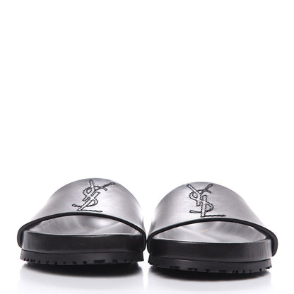 Saint Laurent Calfskin Monogram Jimmy Joan Slide Sandals 37 Black 2 of 12
