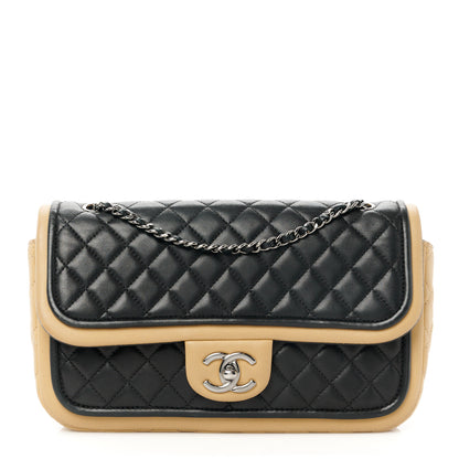 Chanel Lambskin Quilted Jumbo Classic Twist Flap Bag Black Beige 1 of 11