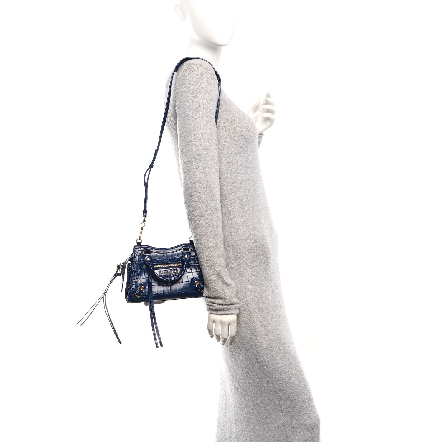 Balenciaga Shiny Supple Calfskin Crocodile Embossed Neo Classic