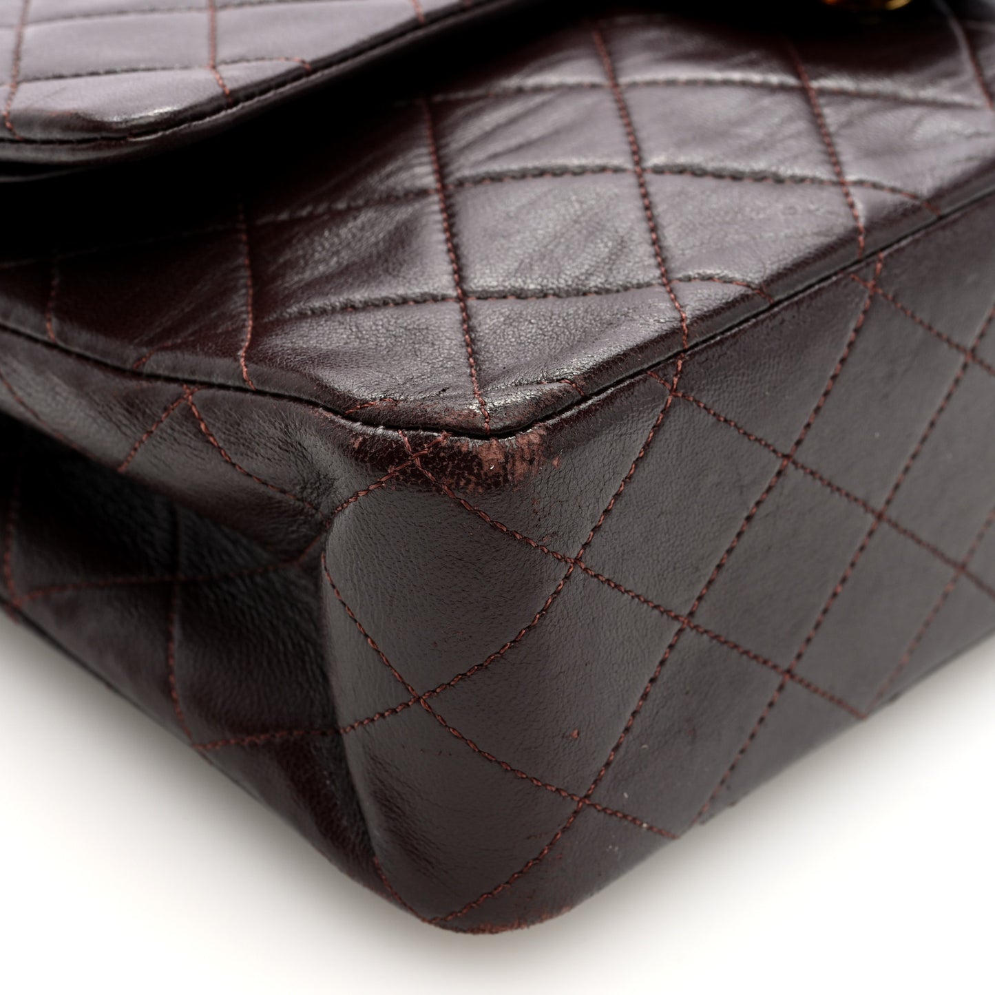 Lambskin Quilted Medium Double Flap Dark Brown