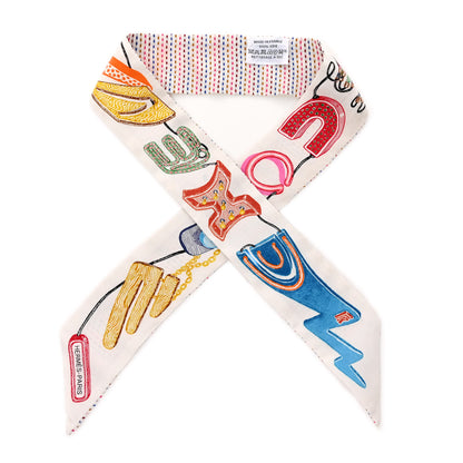 Hermes Silk Chevaloscope Neon Twilly White Bleu Rouge 1 of 4